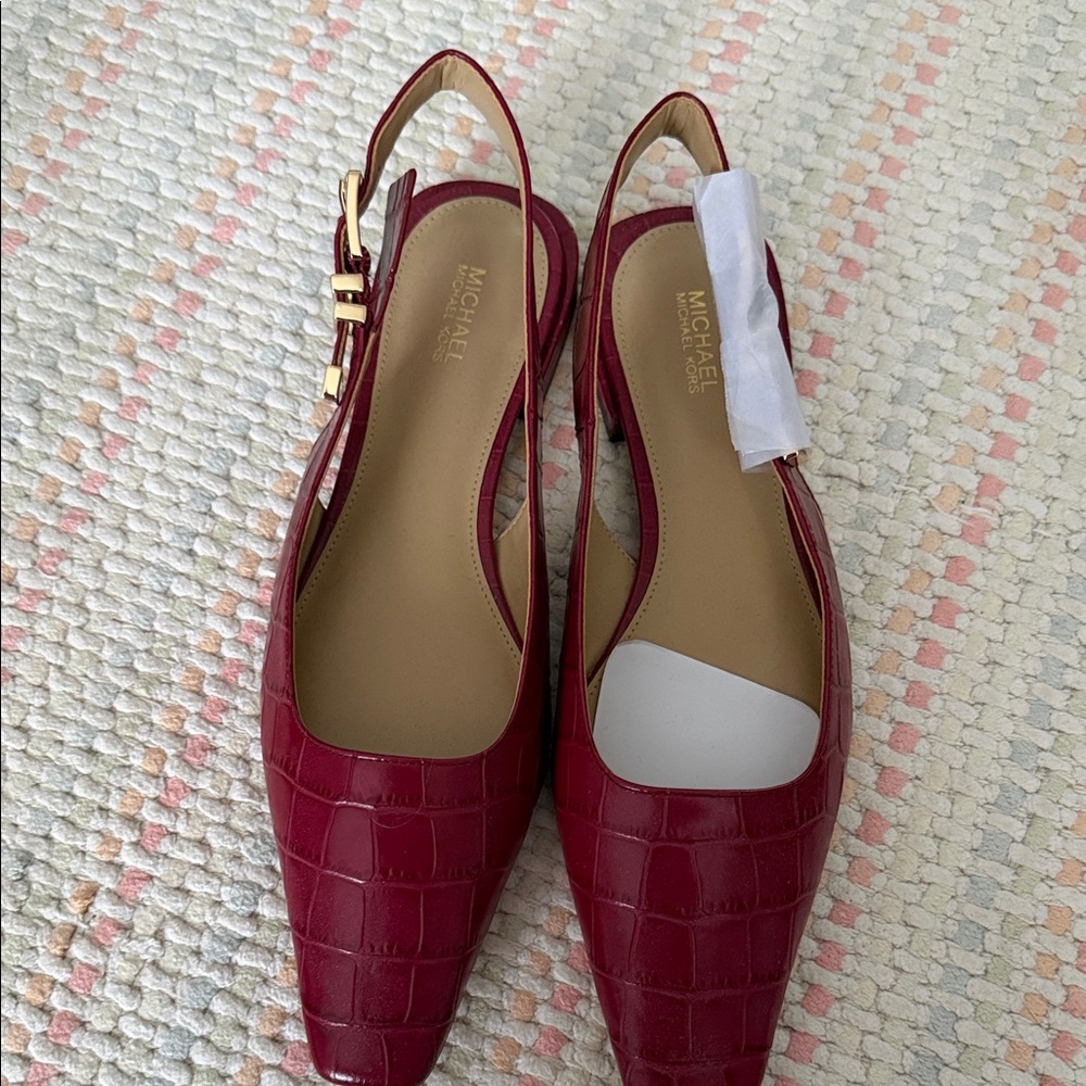 Michael Kors Burgundy Croc-Embossed Slingback Flats